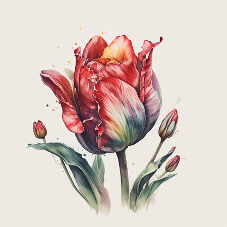 Tulip flower watercolor painting. Hand drawn vector illustration.の素材