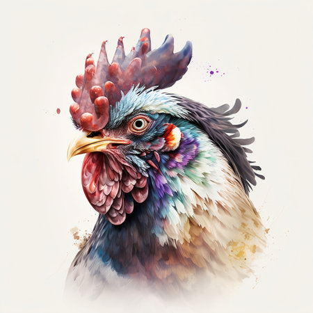 Portrait of a rooster. Watercolor painting on a white background.の素材