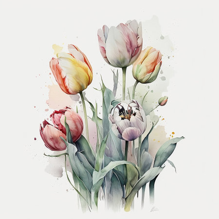 Tulips bouquet. Hand drawn watercolor illustration on white background.の素材