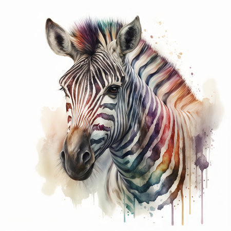 Watercolor portrait of zebra. Hand drawn illustration isolated on white backgroundの素材