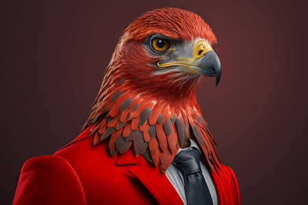 Eagle in a red suit on a dark background. 3d renderingの素材