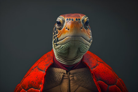Portrait of a turtle on a dark background. Studio shot.の素材