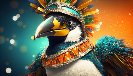 Portrait of a beautiful bird in a carnival mask with feathersの素材