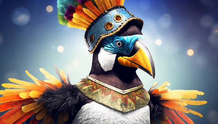 Portrait of a parrot in a carnival mask with feathersの素材