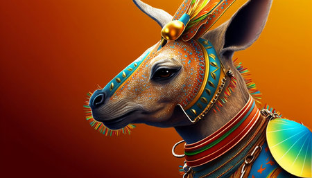 Fantasy portrait of a donkey with a colorful ornament on his headの素材