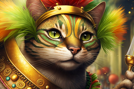 Fantasy portrait of a cat in the carnival costume. 3D illustration.の素材