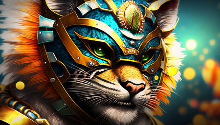 Fantastic tiger in the helmet of a warrior. 3D renderingの素材