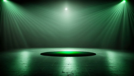 Empty stage illuminated by spotlights. 3D rendering. Stage backgroundの素材
