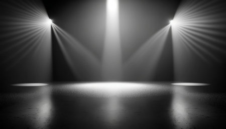 Empty stage with spotlights, 3d rendering. Computer digital drawing.の素材