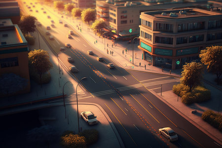 city street at night with cars and lights, 3d render illustrationの素材