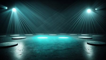 Empty stage with spotlights and spotlights. 3D rendering.の素材