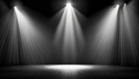 Illuminated stage background with spotlights. Spotlight on stage backgroundの素材