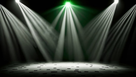 Stage Spotlight with Spotlights. Vector Stage Spotlight on a black backgroundの素材