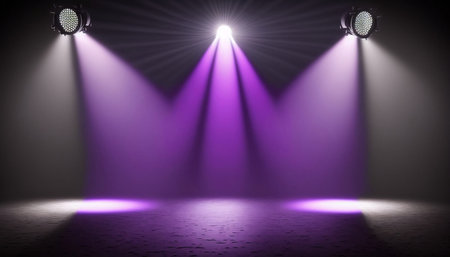 Purple stage background with spotlights, 3d render illustration.の素材