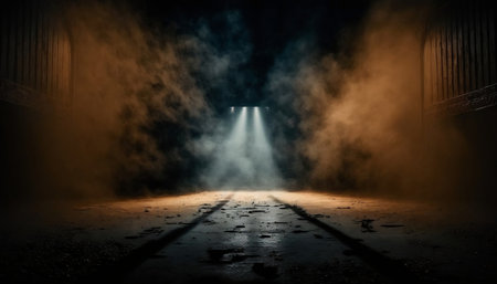 Grunge industrial background with spotlight and smoke. 3d renderingの素材