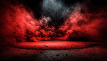 Empty stage with smoke and fog. 3D illustration. Dark background.の素材