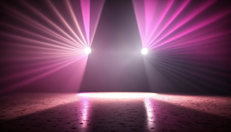 stage lighting effect, 3d render, pink stage background with spotlightsの素材