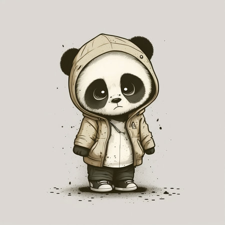 Panda bear in a jacket and cap. Cute cartoon character.の素材