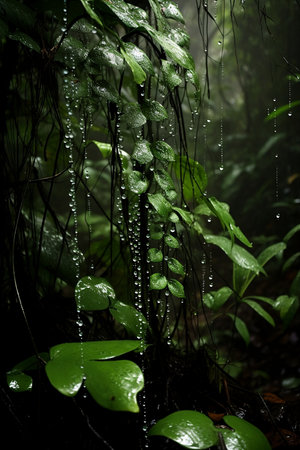 Raindrops on the leaves in the rain forest,Thailand.の素材