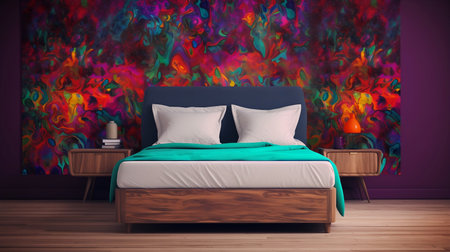 Interior of a modern bedroom with wooden bed.の素材