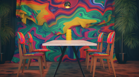 Wooden table and chairs in a cafe. 3d rendering.の素材