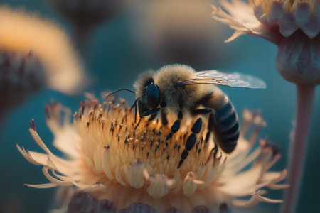 Bee on a flower in the garden. Shallow depth of field.の素材