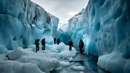 Icelandic landscape with people and glacier in Vatnajokull National Parkの素材