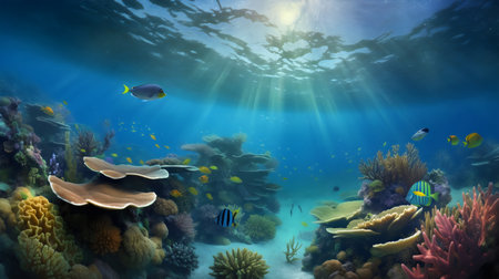 Underwater world with corals and tropical fish.の素材