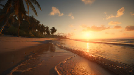 Beautiful sunset on the tropical beach. Colorful summer landscape.の素材