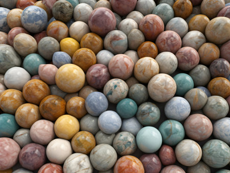 Multicolored marble pebbles as background, closeup of photoの素材