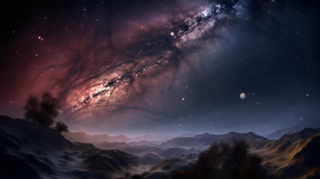 Fantasy space background with stars and nebula. 3D renderingの素材