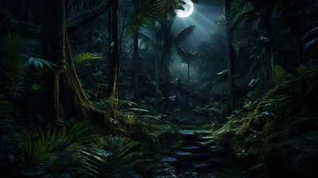 Mysterious dark forest with full moon.の素材