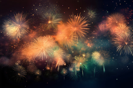Colorful fireworks with bokeh effect on dark sky background.の素材