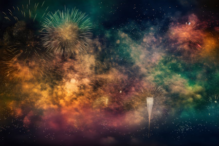 Colorful fireworks in the night sky as a background or texture.の素材