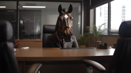 Horse in the office. The concept of work in the office.の素材