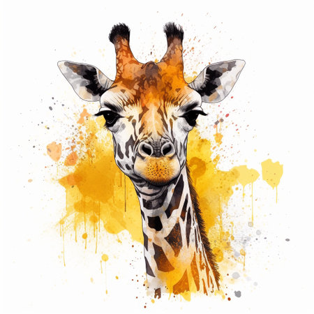 Giraffe watercolor painting on white background. Hand drawn vector illustrationの素材