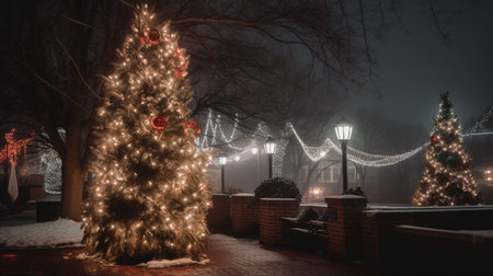 Christmas tree in the park at night. Christmas and New Year concept.の素材