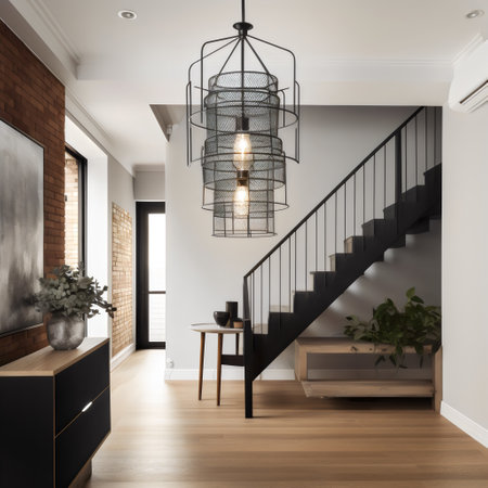Modern living room interior design with wooden floor, black and white walls, wooden floor. 3d renderの素材