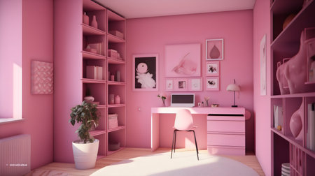 Pink children's room. 3d render. Interior design concept.の素材