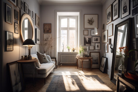 Interior of the living room in a vintage style. 3d renderの素材