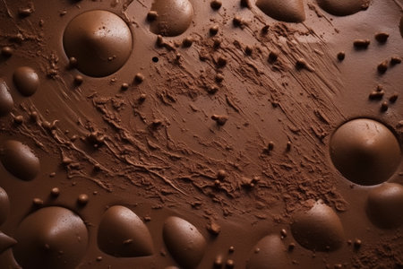 Chocolate background with drops of milk and chocolate shavings.の素材