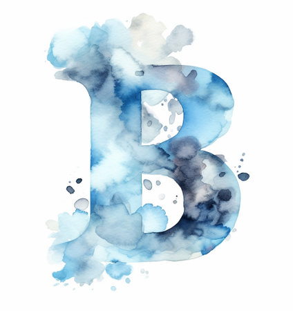 Alphabet watercolor letter B. Watercolor hand drawn font.の素材
