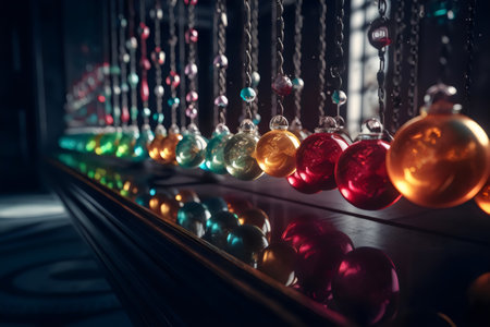 Colored Christmas balls in a row. New Year's background.の素材