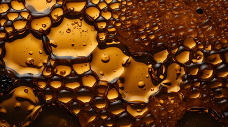 Oil drops on water with bubbles. Abstract background. Close-up.の素材