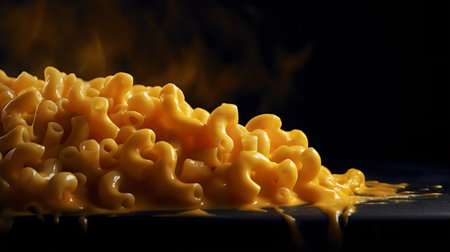 Macaroni and cheese on a black background. Close up.の素材