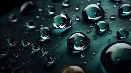 Water drops on metallic surface. Abstract background. 3D rendering.の素材