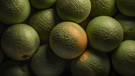 3d rendering of melons in a row on a dark backgroundの素材