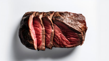 Sliced dry aged wagyu beef steak on white backgroundの素材