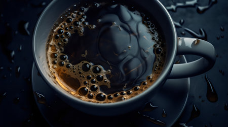 Cup of coffee with splashes on a dark background. 3d renderingの素材