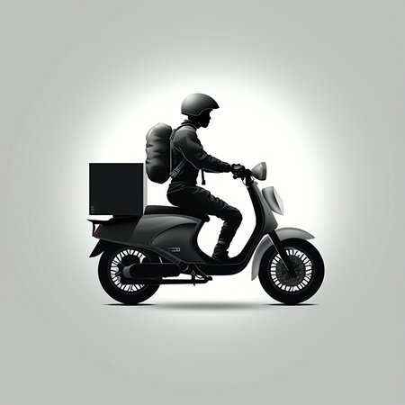 Silhouette of delivery man on scooter. Vector illustration.の素材